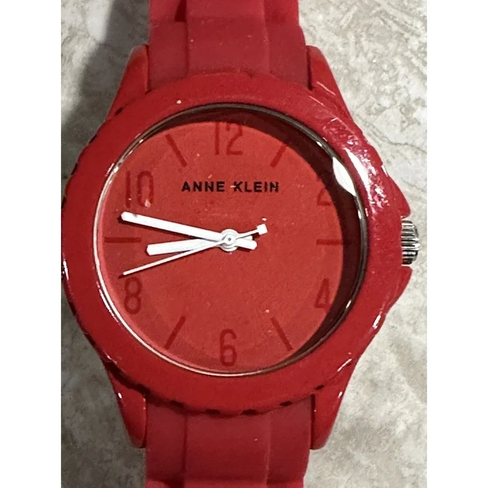 Anne‎ Klein Watch ak/3241 New Battery Red Band Rubber 37MM X